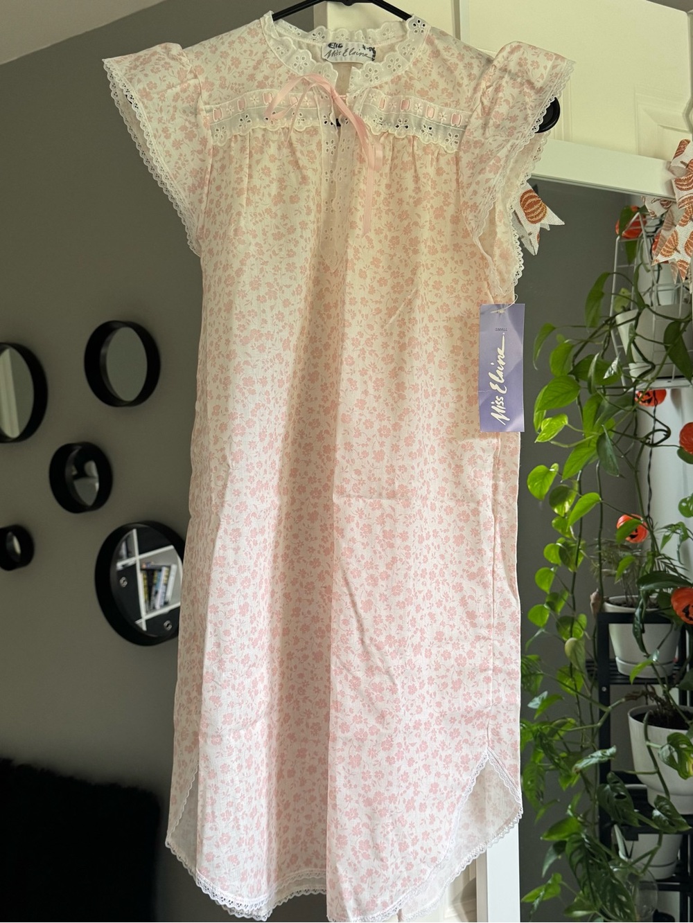 Miss Elaine Pink Floral Nightgown Lace Babydoll Sleepwear Cottagecore Coquette G